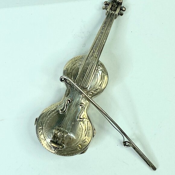 Handcrafted Solid 925 Sterling Silver Violin Locket Pendant 3" SS78
